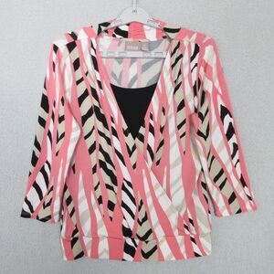 Chicos Top Womens O (S/4) Zebra Print Pink Black Beige 3/4 Sleeve Layered